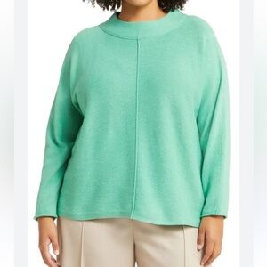 Eileen Fisher Mock Neck Seamed Organic Cotton Recycled Cashmere Blend Sweater 1X